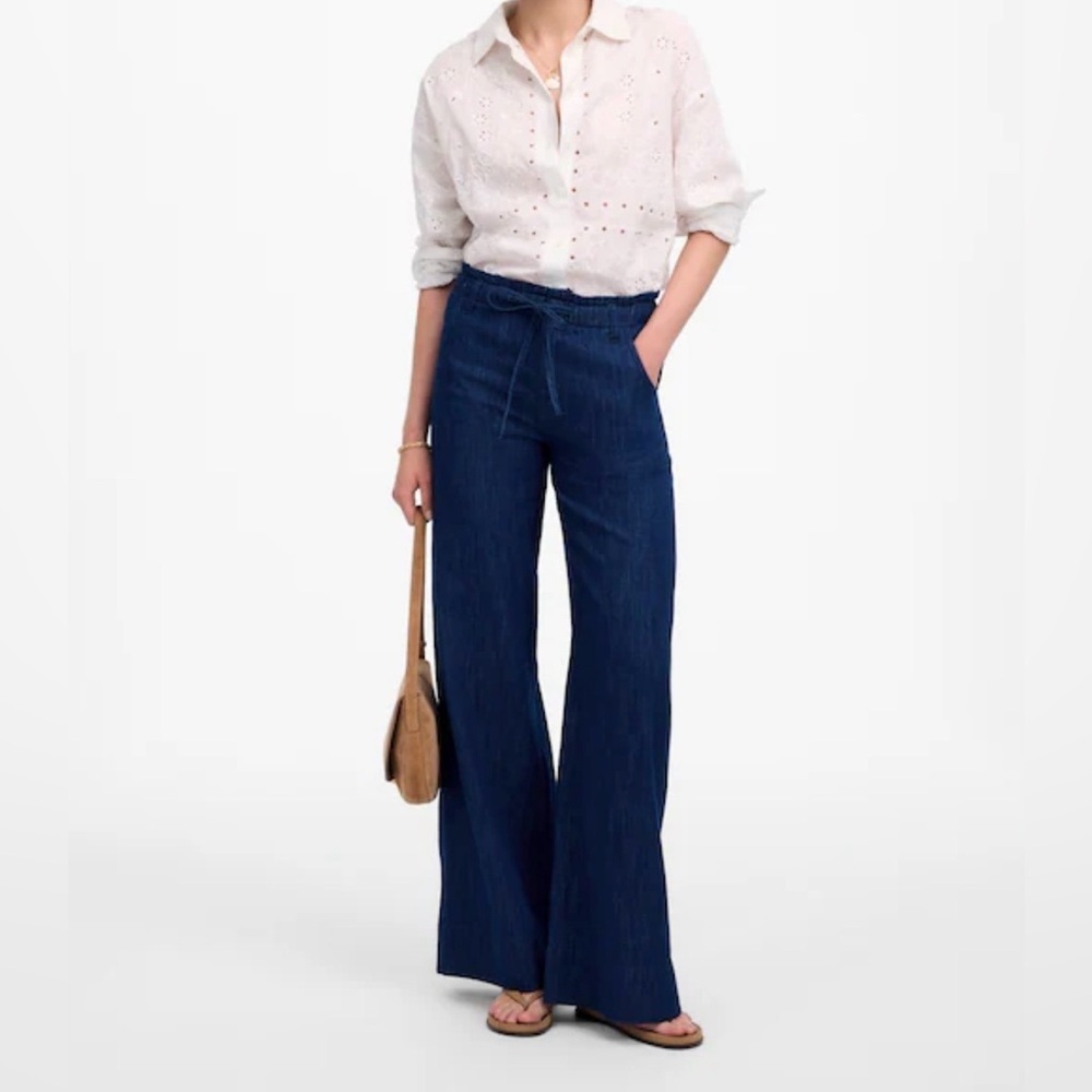 Madewell Dark Blue Wide-Leg Drawstring Jeans